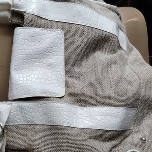 Faux print and canvas hand bag